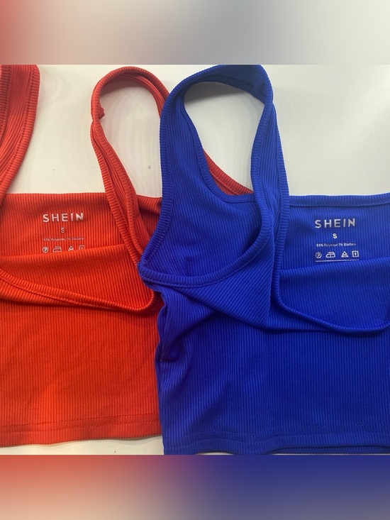 SHEIN Tops - SHEIN Ribbed Cami - Red & Blue Size Small Cropped Tank Top x 2